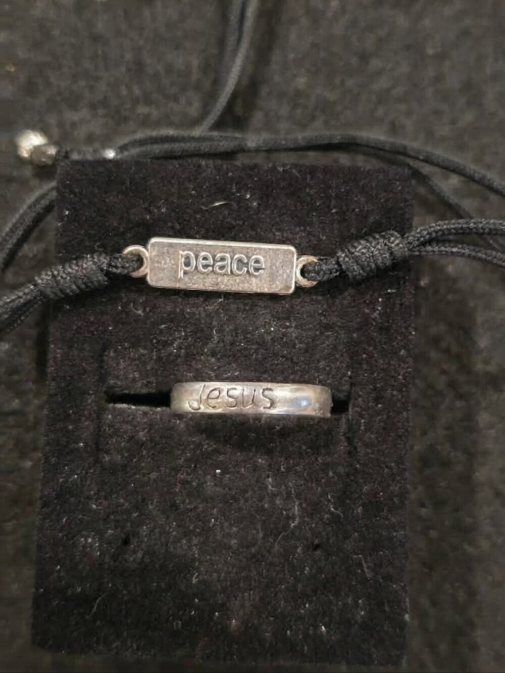 Peace bracelet and Sterling Silver Jesus Ring Size 6.